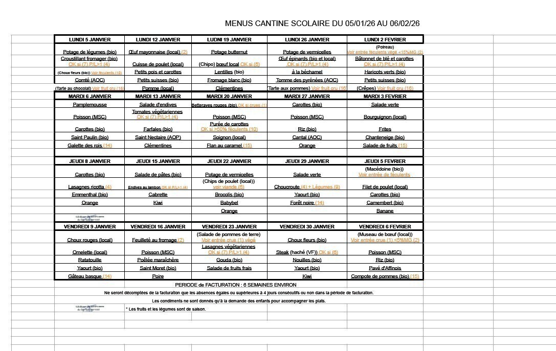 MENU 05-01 AU 06-0-2026