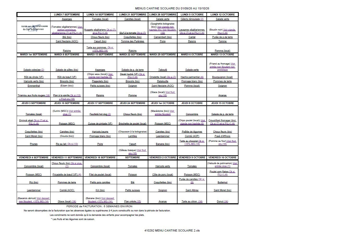 MENUS CANTINE SCOLAIRE DU 01-09 AU 16-10-2026
